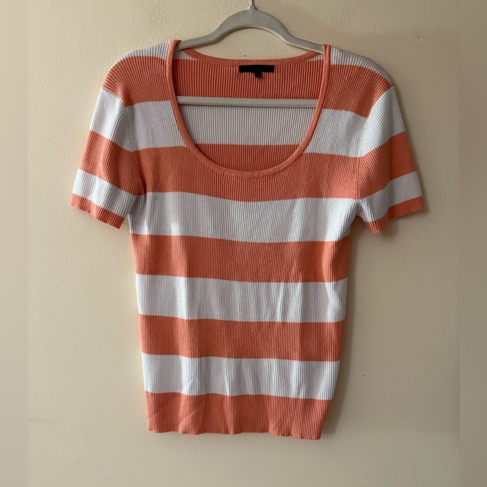 21 Main by Forever 21 Ribbed Striped Top, Peach and White, size XL